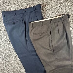 Turnbury Men’s 36x30 Lot 2, Brown And Navy Wool Pleated & Cuffed Dress Pants
